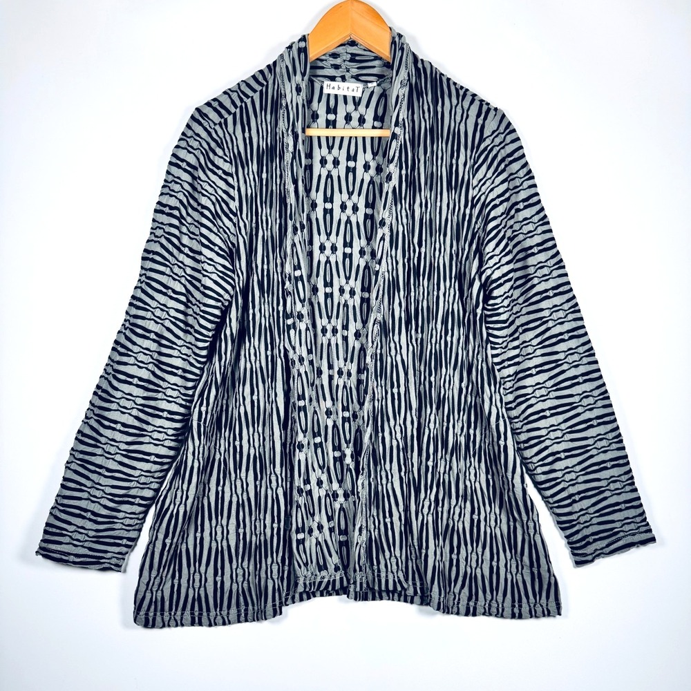 Habitat Cardigan Medium Black Brown Textured Open Front Artsy‎ Jacket Lagenlook